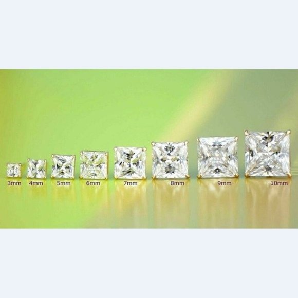 14k Yellow Gold Heavy Basket Princess Cut White Cubic Zirconia Stud Earrings 8mm - Picture 6 of 10